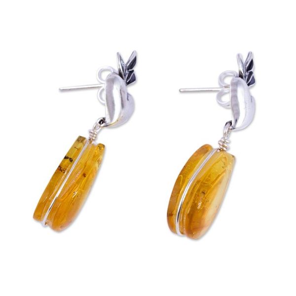 Alternate image for Heart Sterling Silver Earrings with Amber Droplets Fern Hearts