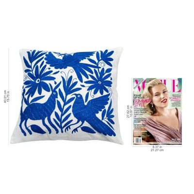 Alternate image for Blue Embroidered Mexican Manta Throw Pillow Cushion Cover Tenango in Blue
