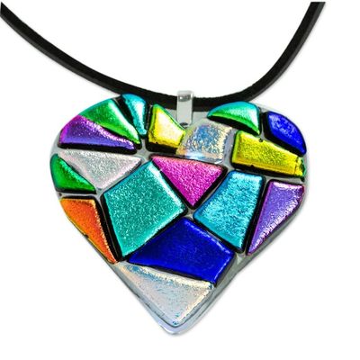 Alternate image for Handmade Fused Glass Heart Necklace Heart of Color
