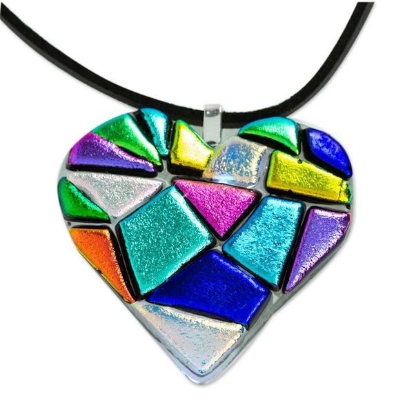 Alternate image for Handmade Fused Glass Heart Necklace Heart of Color