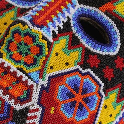 Alternate image for Handmade Hand Beaded Huichol Papier Mache Mask Green Jicuri Flower