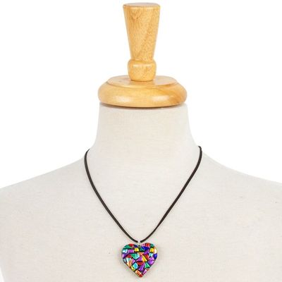 Alternate image for Handmade Fused Glass Heart Necklace Heart of Color