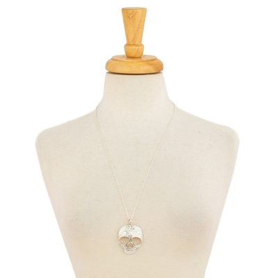 Alternate image for Taxco Sterling Silver Skull Pendant Necklace from Mexico Complex Skull