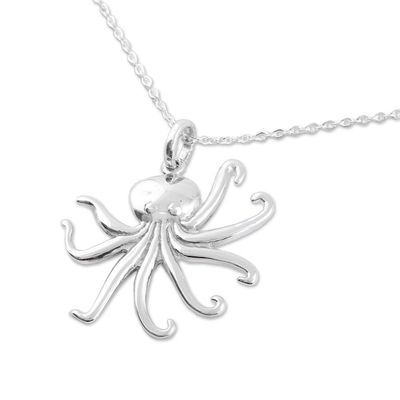 Alternate image for Sterling Silver Octopus Pendant Necklace from Mexico Beneath the Waves