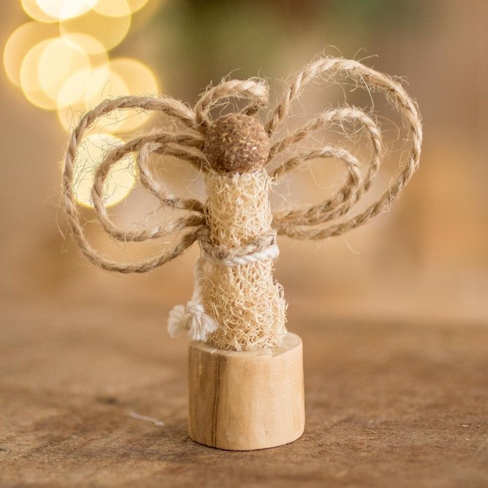 Central American Natural Fiber Angel Statuette 'Earth Angel'