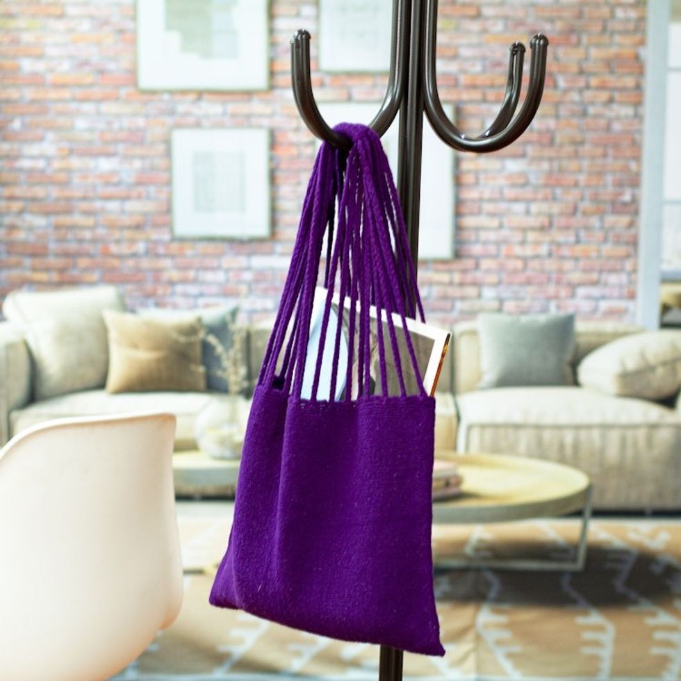 Handloomed Solid Blue-Violet Wool Tote Bag from Mexico 'Royal Blue-Violet'