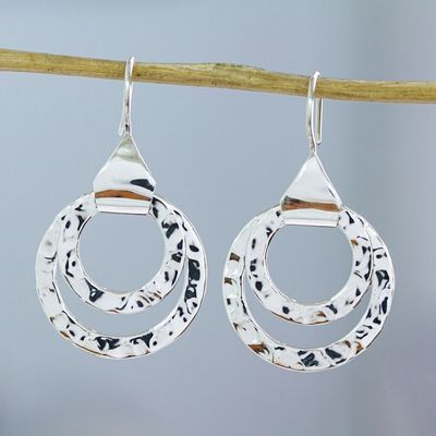 Alternate image for Taxco Hammered Sterling Silver Dangle Earrings from Mexico Abstract Rings