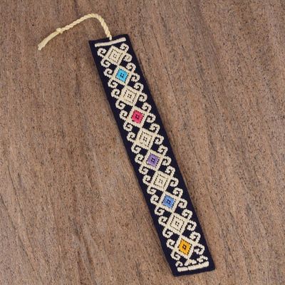 Alternate image for Handwoven Multi-Color Embroidered Cotton Bookmark Star Garden