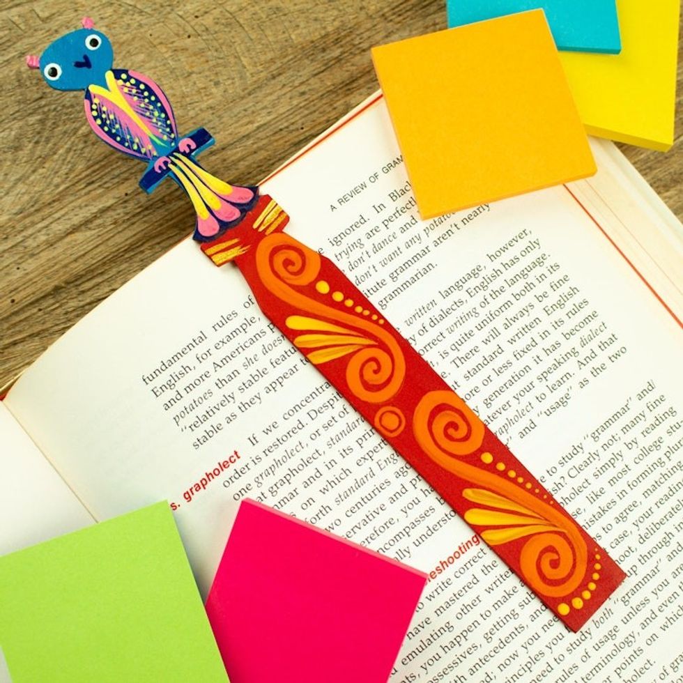 Hand Crafted Mexican Copal Wood Bookmark with Tropical Owl 'Reading Owl'