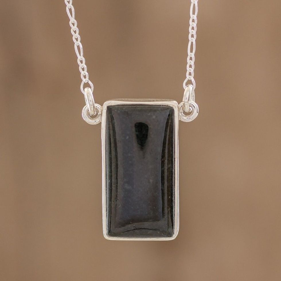 Black Jade Reversible Pendant Necklace from Guatemala 'Black Door'