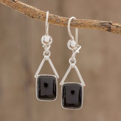 Alternate image for Jade Dangle Earrings in Black from Guatemala Mayan Peaks in Black