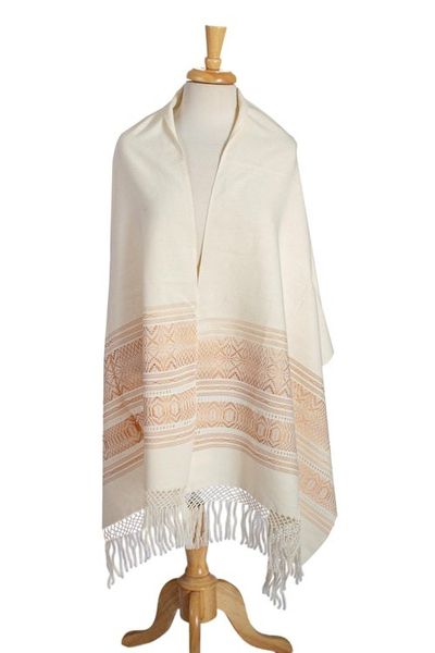 Alternate image for Handwoven Zapotec Brown on Ivory Cotton Rebozo Shawl Natural Allure