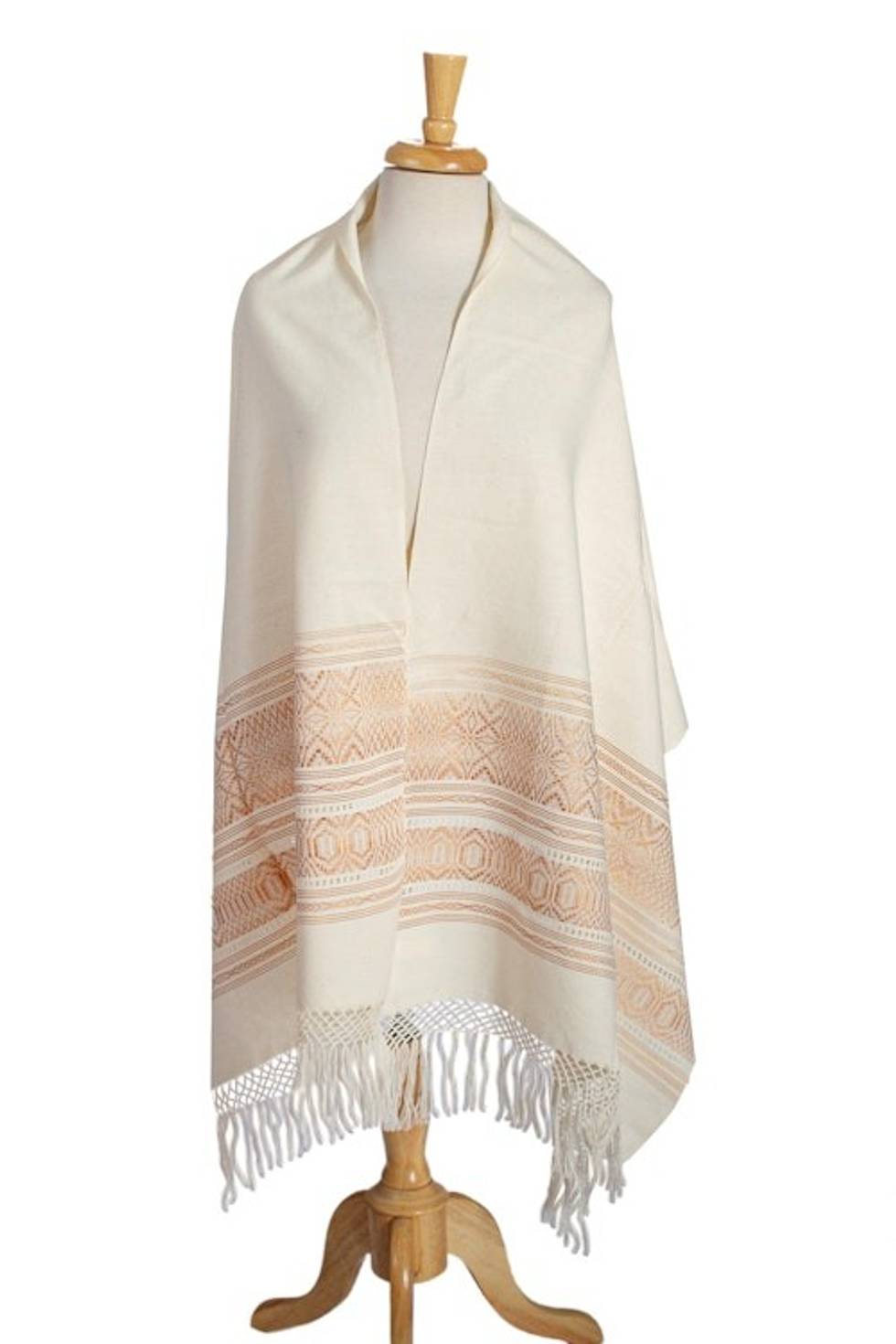 Handwoven Zapotec Brown on Ivory Cotton Rebozo Shawl 'Natural Allure'