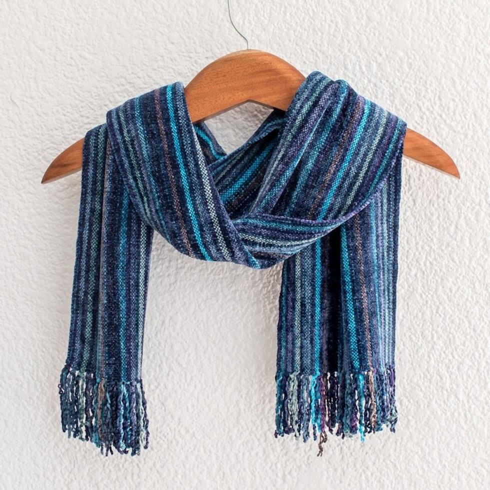 Rayon from Bamboo Chenille Scarf 'Sapphire Traditions'