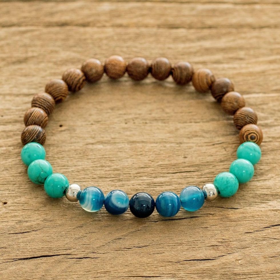 Beaded Bracelet of Agate  Turquoise 'Serene Beach'