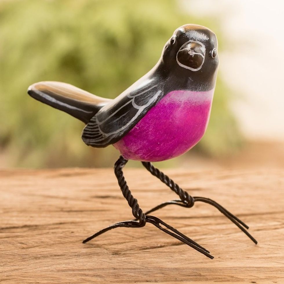 Pink Robin Ceramic Figurine Handcrafted in Guatemala 'Pink Robin'