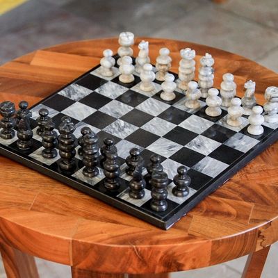 Alternate image for Handcrafted Mexican Marble Chess Set Game Check in Gray