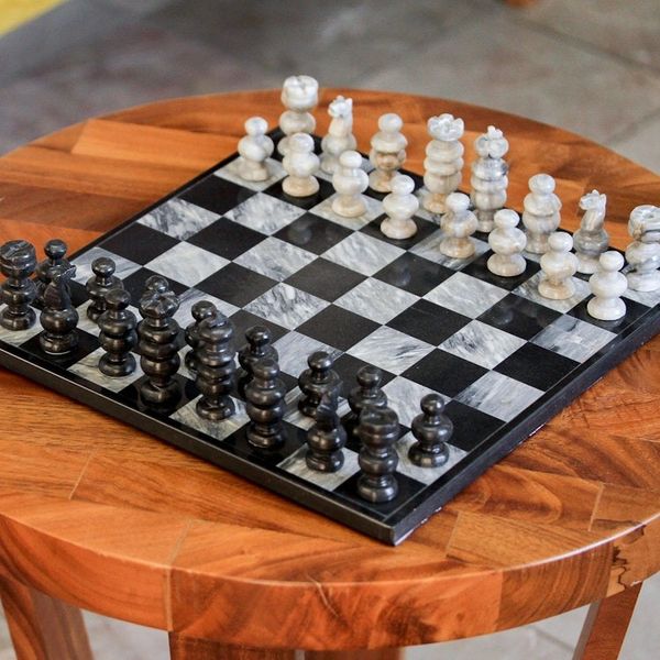 Alternate image for Handcrafted Mexican Marble Chess Set Game Check in Gray