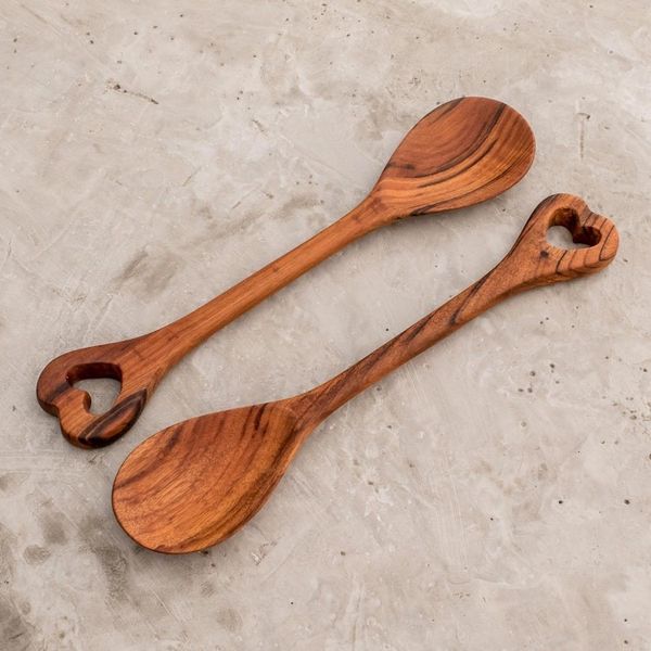 Alternate image for Hand Carved Guatemalan Wood Serving Spoons Pair Heart of Maya