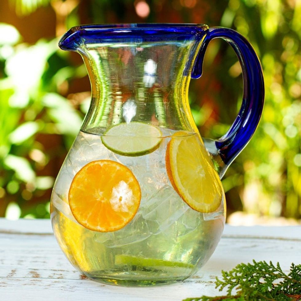 Artisan Crafted Pitcher Classic Mexican Handblown Glass 'Cobalt Classic'