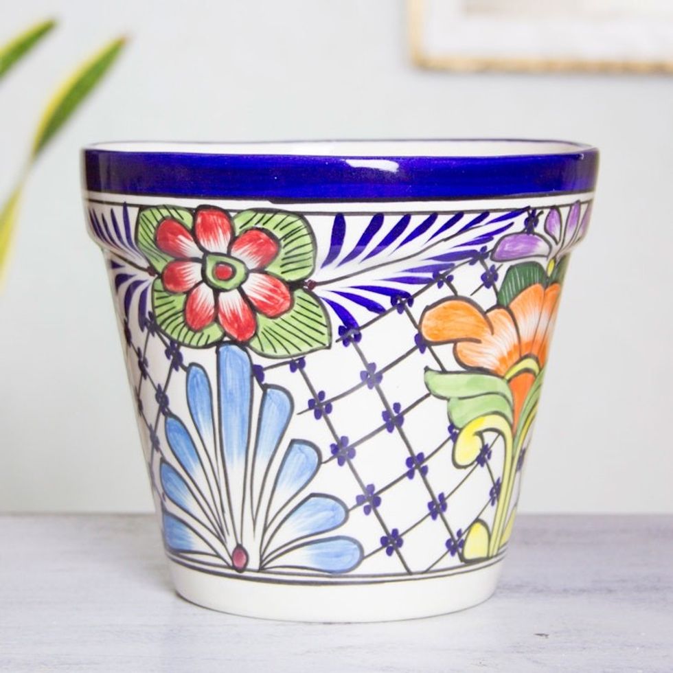 Majolica Ceramic Flower Pot 'Wild Flowers'