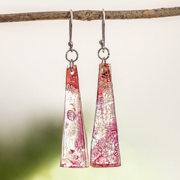 Alternate image for Recycled CD Dangle Earrings in Pink from Guatemala Peaceful Life in Pink