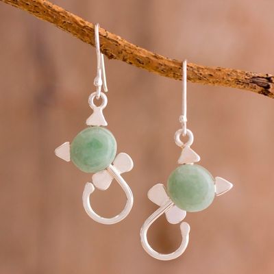 Alternate image for Cat-Shaped Jade Earrings in Light Green from Guatemala Small Felines in Light Green
