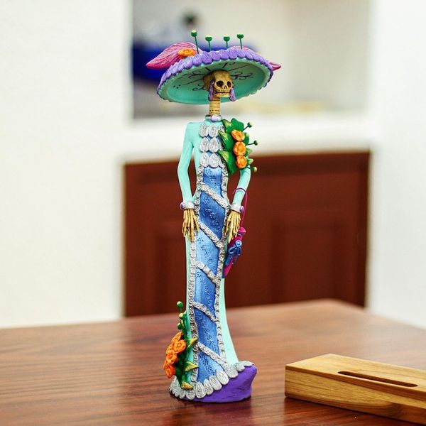 Alternate image for Mexican Catrina Sculpture Handmade from Ceramic La Catrina Gabriella