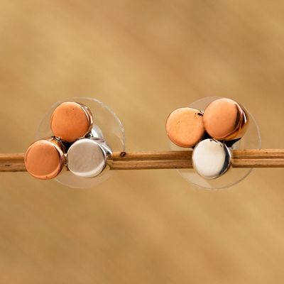 Alternate image for Modern Copper and Sterling Stud Earrings Three Points