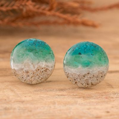 Alternate image for Seascape-Themed Sterling Silver and Resin Button Earrings Sea Shining