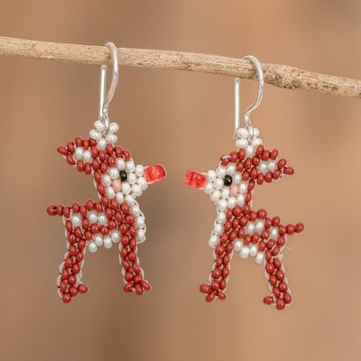 Alternate image for Handmade Glass Beaded Rudolph The Reindeer Dangle Earrings The Red-Nosed Reindeer