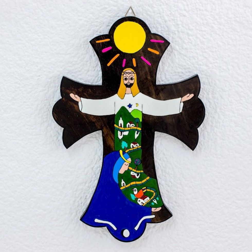  Hand Painted Religious Wood Cross 'Caring for You'