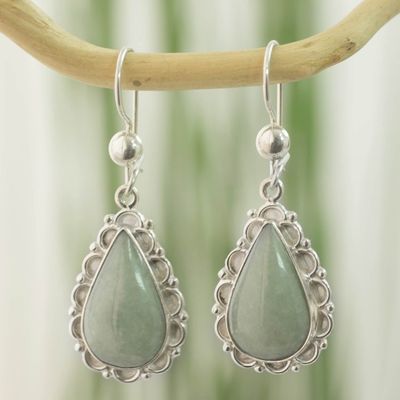 Alternate image for Guatemalan Hand Crafted Apple Green Jade Dangle Earrings Apple Green Blossoming Dew