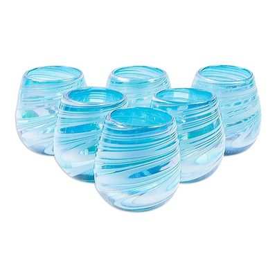 Alternate image for Set of 6 Turquoise and White Stemless Wine Glasses Waves of Freshness