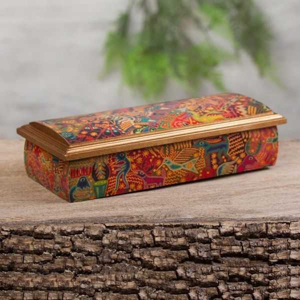 Alternate image for Huichol Theme Decoupage Jewelry Box with Mirror Huichol Fiesta