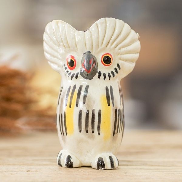 Alternate image for Ceramic Owl Figurine in White Hand-Painted in Guatemala Charming Tecolote
