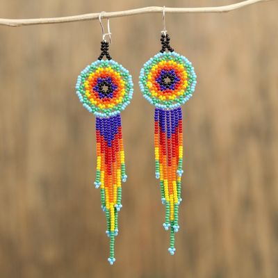 Alternate image for Huichol Colorful Glass Beaded Earrings from Mexico Vibrant Huichol Circles