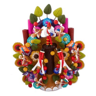 Alternate image for Hand-Painted Cultural Ceramic Sculpture from Mexico Papantla Tradition