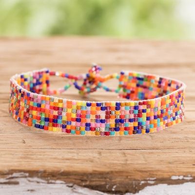 Alternate image for Multicolored Glass Beaded Wristband Bracelet from Guatemala Multicolored Happiness