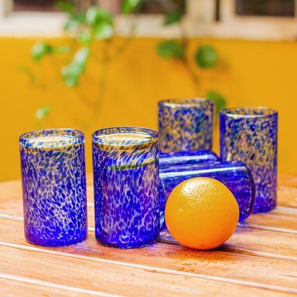 Alternate image for Unique Handblown Glass Water Tumblers Drinkware Set of 6 Marine