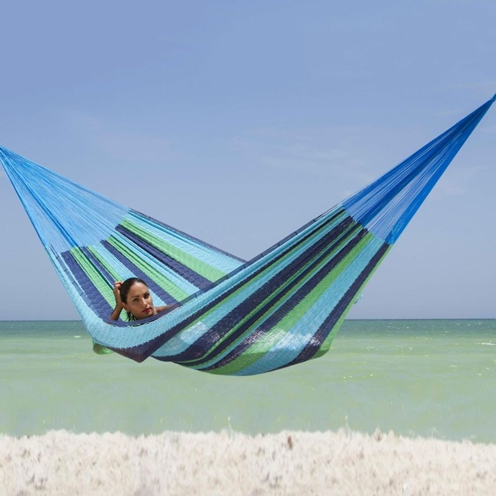 Handcrafted Cotton Striped Rope Hammock Single 'Ocean Dreams'