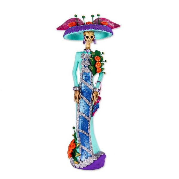 Alternate image for Mexican Catrina Sculpture Handmade from Ceramic La Catrina Gabriella