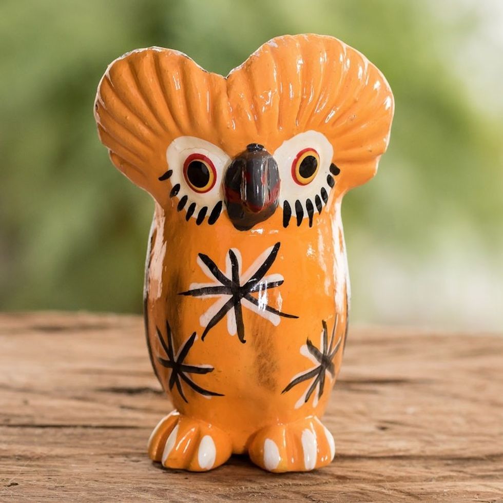 Owl-shaped Yellow Ceramic Figurine Handcrafted in Guatemala 'Traditional Tecolote'