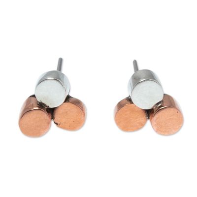 Alternate image for Modern Copper and Sterling Stud Earrings Three Points