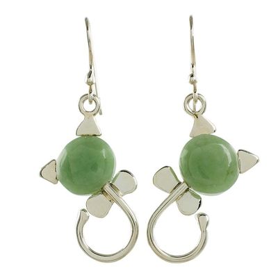 Alternate image for Cat-Shaped Jade Earrings in Light Green from Guatemala Small Felines in Light Green