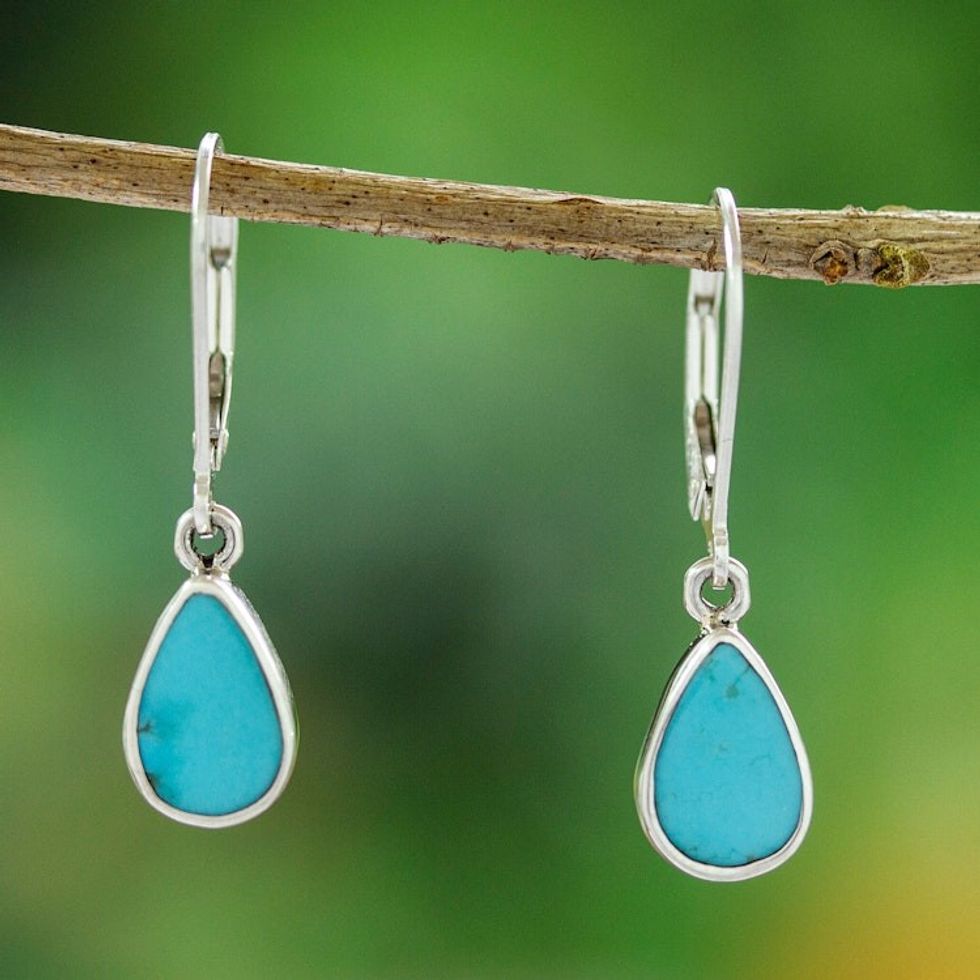 Taxco Sterling Silver Natural Turquoise Teardrop Earrings 'Heaven's Tears'