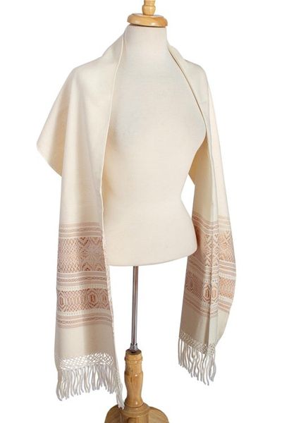 Alternate image for Handwoven Zapotec Brown on Ivory Cotton Rebozo Shawl Natural Allure