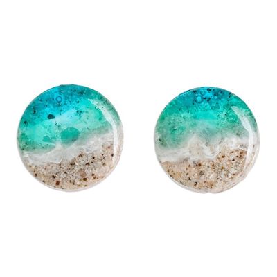 Alternate image for Seascape-Themed Sterling Silver and Resin Button Earrings Sea Shining