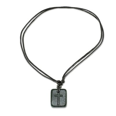 Alternate image for Etched Cross on Jade Pendant Artisan Crafted Necklace Faith and Love