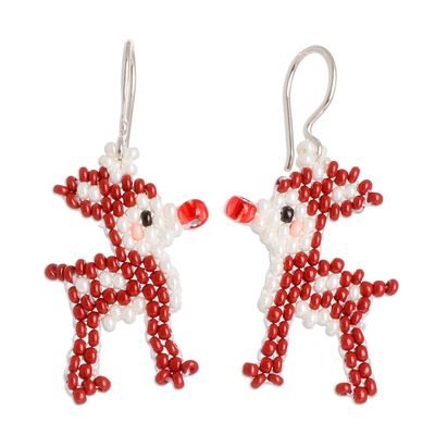 Alternate image for Handmade Glass Beaded Rudolph The Reindeer Dangle Earrings The Red-Nosed Reindeer